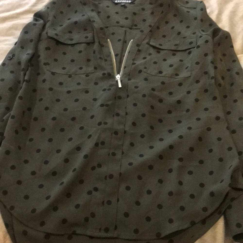 Polka dot olive green blouse
